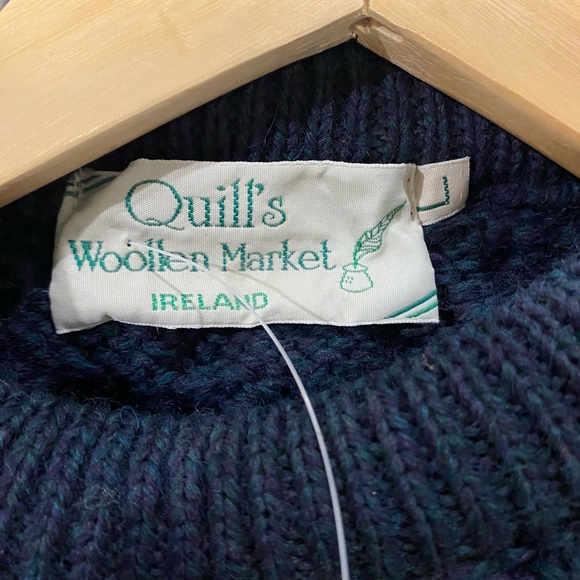 NWT Women's Teal Traditional Aran Wool Sweater Quill’s Woolen Market. Size L. - Picture 4 of 6